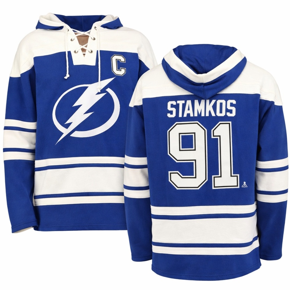 ‘47 New Tampa Bay Lightning #91 Steven Stamkos Lacer Hoodie Jersey Mens Size M